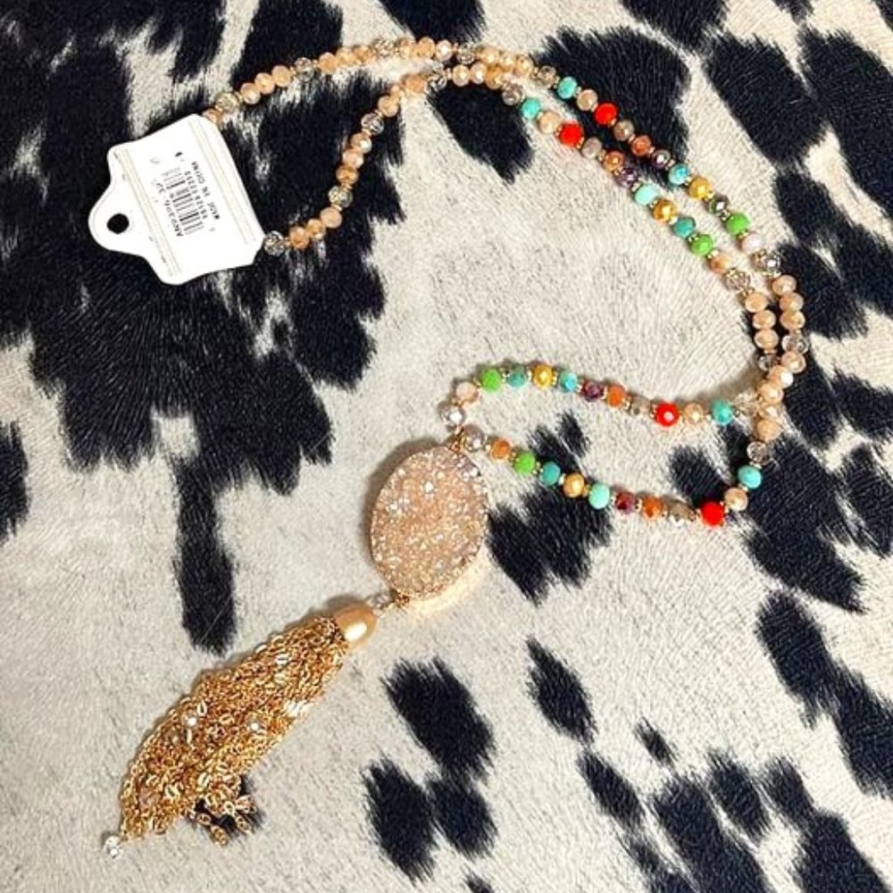Longer Style Geo Tassel Necklace